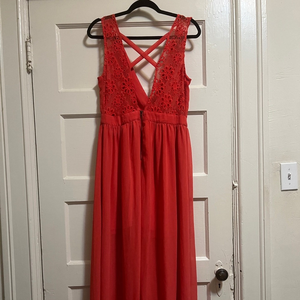 Laced-back dress- polyester (looks like chiffon)
